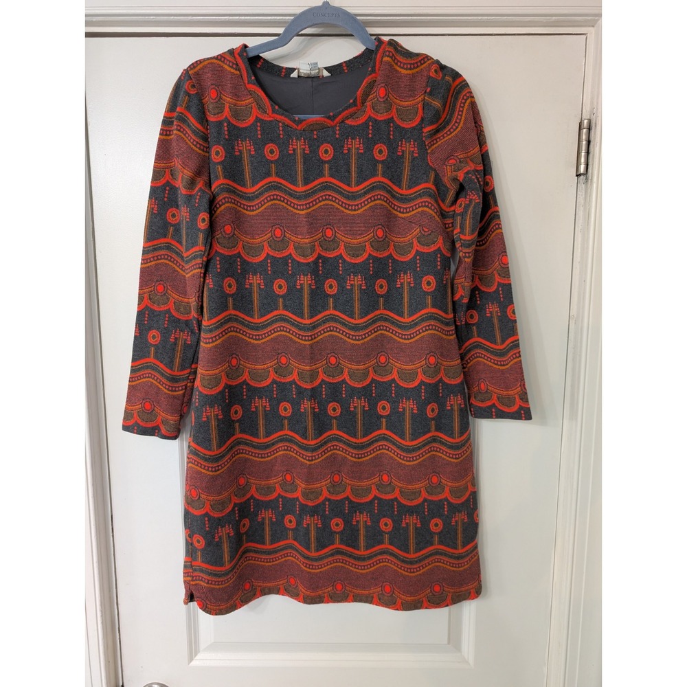 Boden Grey Orange Abstract Geometric Knit Shift Dress 6R mod retro 60s artsy